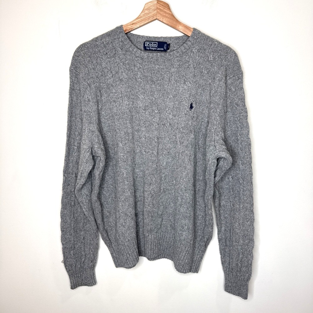 Vintage Polo Ralph Lauren 100% Silk Cable Knit Sweater Crewneck Preppy Men's L